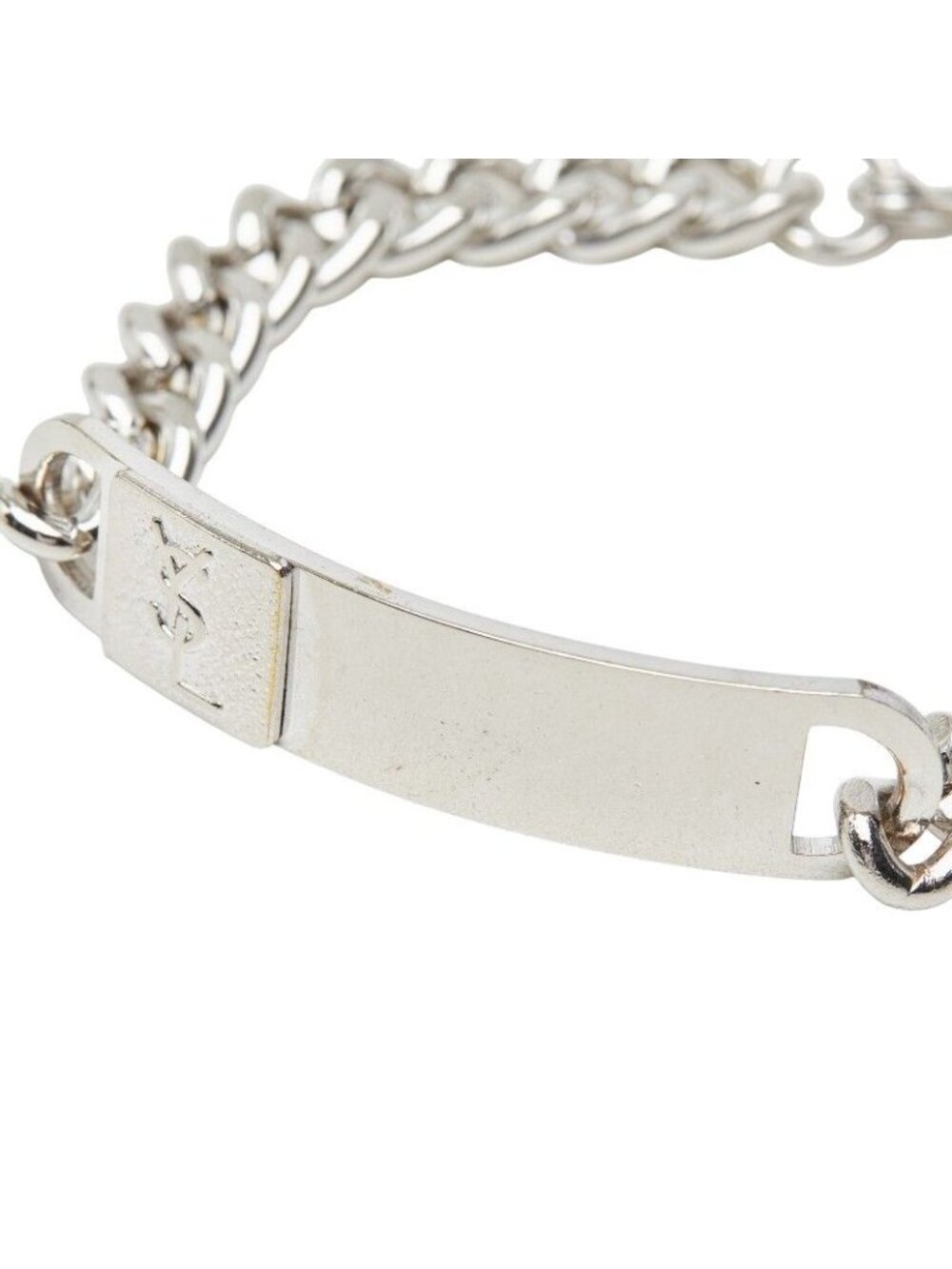 Saint Laurent YSL Logo Plate Chain Bracelet Silver Metal - Picture 3 of 7